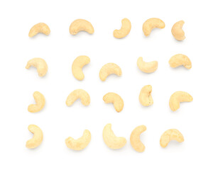 Tasty cashew nuts isolated on white background
