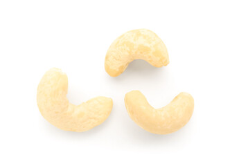 Tasty cashew nuts isolated on white background