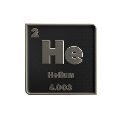 helium chemical element black and metal icon with atomic mass and atomic number. 3d render