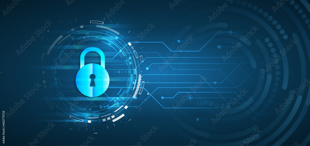 Poster Cyber security for business and internet projects. Vector illustration of data security services. Data protection, privacy, and internet security concept. Hi-tech various background.
