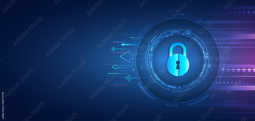 Poster Vector illustration of data security services. Data protection, privacy, and internet security concept. Hi-tech various background. Cyber security for business and internet projects.