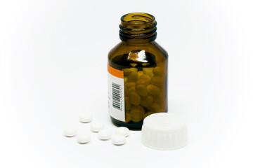 a pill bottle against a white background.