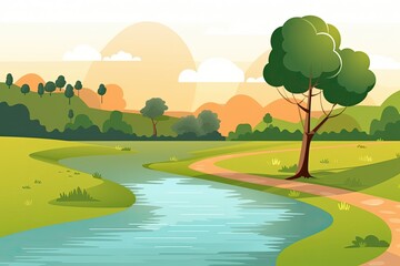 scenic river flowing through a green countryside landscape Generative AI