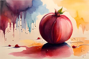 Tropische Fr&uuml;chte S&uuml;dfr&uuml;chte mit Orangen als gemaltes Bild mit Wasserfarbe, Avocado und Papaya