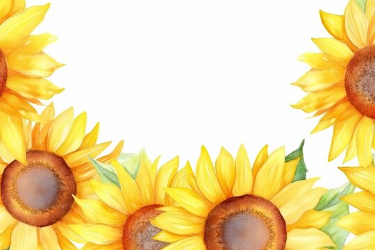 sunflowers painted in watercolor on a white background Generative AI
