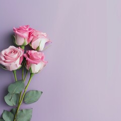 Rose Flowers: Plain Background Corner. Generative AI