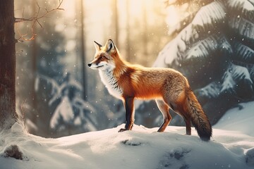 Beautiful fluffy orange fox - Generative AI