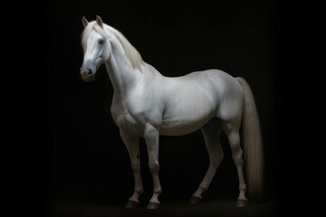Obraz na płótnie Canvas Portrait white horse on dark background. Generative AI