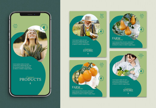 Organic and Natural Produce Social Media Set