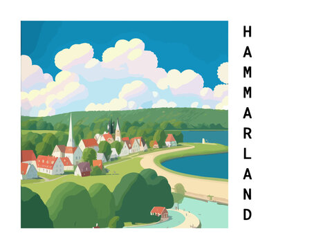 Hammarland: Vintage travel poster with an Finnish landscape and the title Hammarland