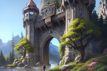 Naklejka premium Enchanting Castle Gates in the Mountains