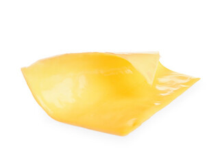 Slice of tasty processed cheese isolated on white background