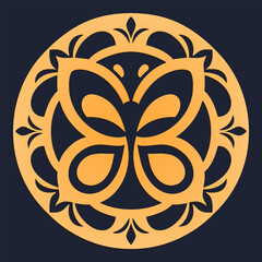 Fototapeta premium Golden medallion with a butterfly on dark background, game asset, vector illustration.