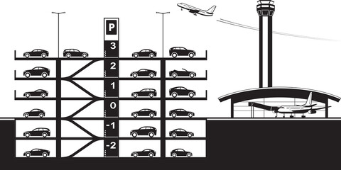Multilevel car parking at airport – vector illustration