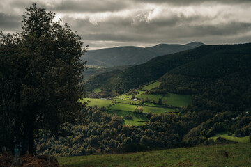Obraz premium beautiful view of meadows and mountains at dawn north spain