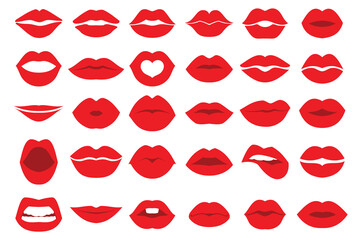 Collection of red lips vector drawing of sexy female lips in lipstick