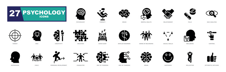 Psychology and mental health icon collection. Perfect icons for a website.
