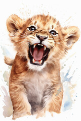 Obraz na płótnie Canvas junger Löwe, Lion Cub, Water Colour Art, 3584x5376, Ratio 2:3