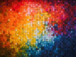 Vibrant Mosaic Effect Created by Grid of Small, Solid-Colored Squares, AI Generated Background