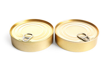 Canned fish on white background