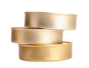 Canned fish on white background