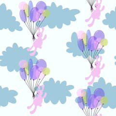 Birthday seamless rabbit with balloons pattern for wrapping paper and fabrics and linens and kids clothes print
