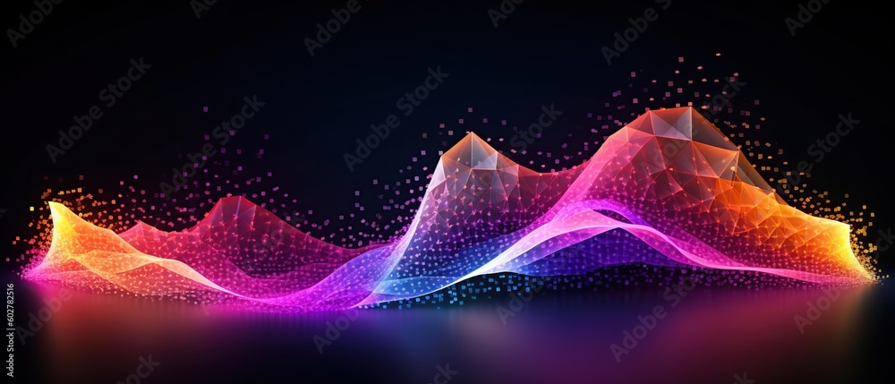 Poster abstract background of futuristic glowing waves design on a black background. created with generativ