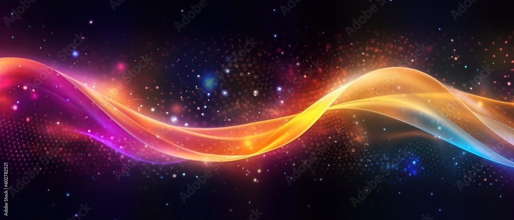 Sticker abstract background of futuristic glowing waves design on a black background. created with generativ