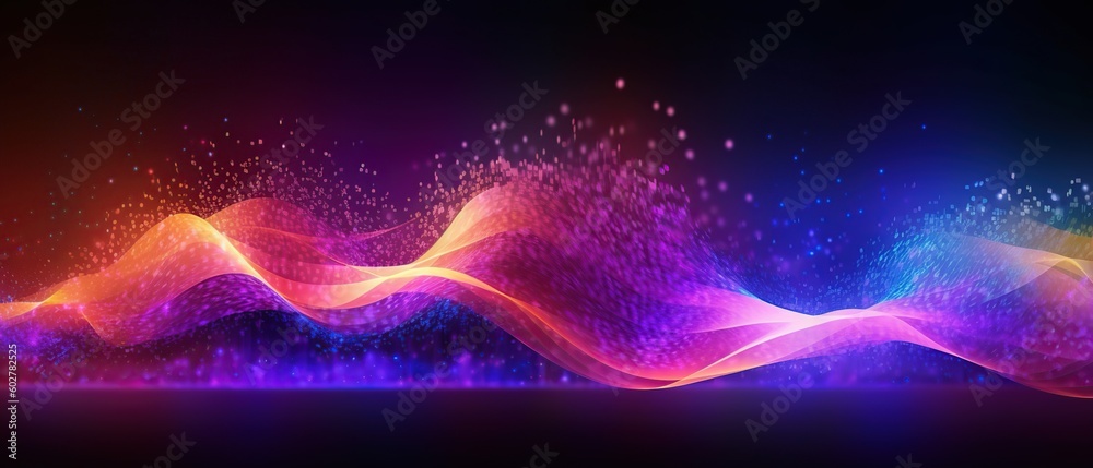 Sticker abstract background of futuristic glowing waves design on a black background. created with generativ