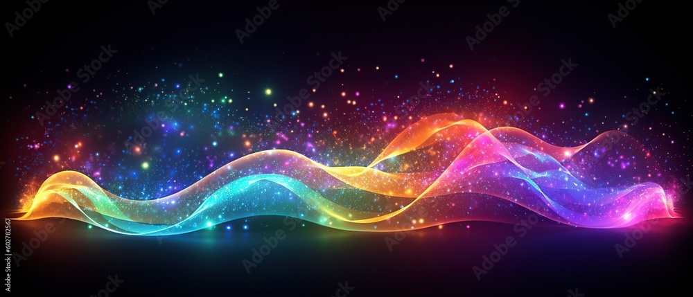 Poster abstract background of futuristic glowing waves design on a black background. created with generativ