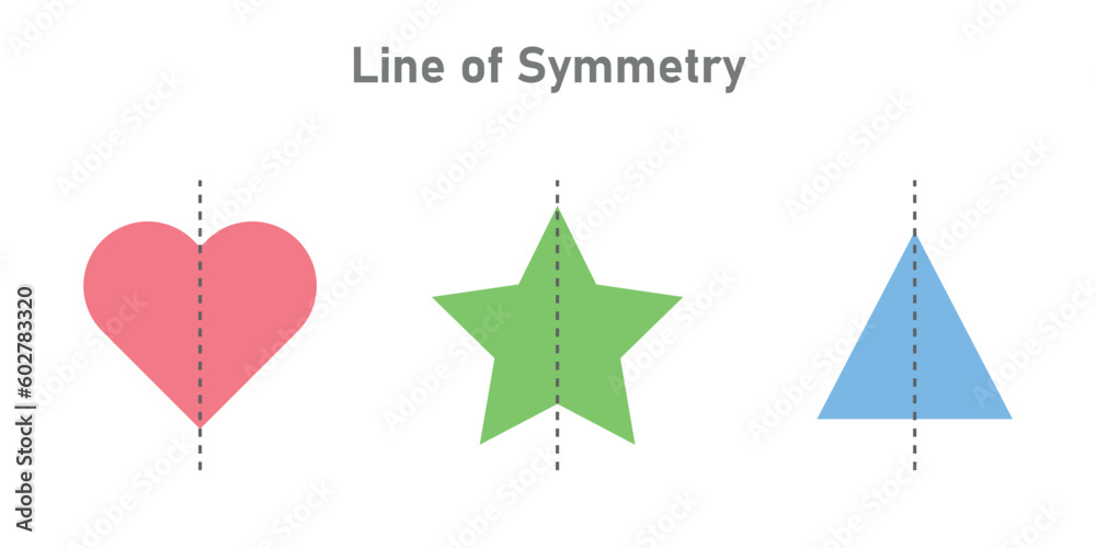 Wall mural line of symmetry of triangle, heart and star. vertical line of symmetry. vector illustration isolate