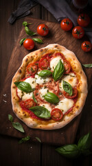 A Caprese Pizza on a Rustic Table