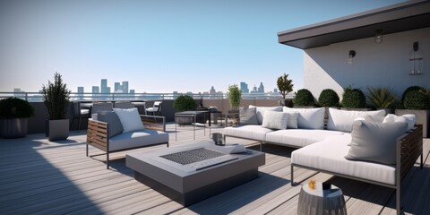 Fototapeta na wymiar Sleek Modern Rooftop Lounge View AI Generated Generative AI