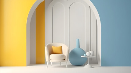 Minimalist Interior of modern interior desige 3D rendering, generative ai