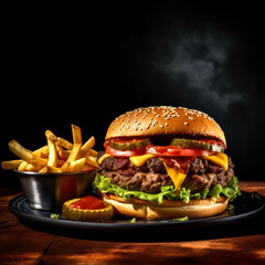 above, american, background, bacon, barbecue, bbq, beef, big, brown, bun, burger, cheese, cheeseburger, cheseburger, classic, cuisine, dark, delicious, design, dinner, drink, fast, fastfood, fat, food