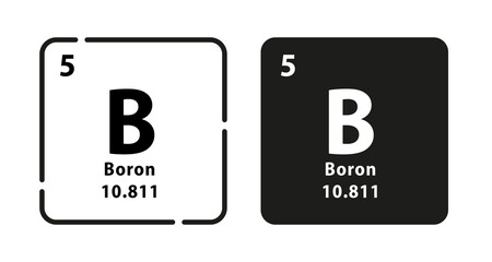 Boron periodic element icon. The chemical element of the periodic table. Sign with atomic number. Atomic mass and electronegativity values. Vector illustration