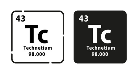 Technetium periodic element icon. The chemical element of the periodic table. Sign with atomic number. Atomic mass and electronegativity values. Vector illustration