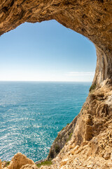 The Ligurian Sea from the Falsari Cave (Grotta dei Falsari in italian),  Italy