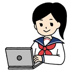 パソコン作業をする女子中学生