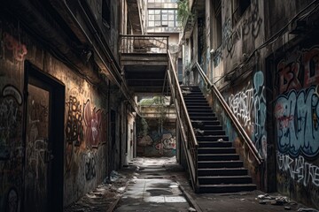 Fototapeta na wymiar Urban Side of Life - Abandoned Buildings, Street Art and Graffiti