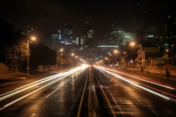 Fototapeta na wymiar Light Trails of Car Headlights and City Lights
