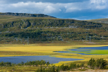 Landscape of  the tundra with a lake in the Finnmark province of Norway