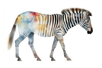 graceful zebra walking in a watercolor painting Generative AI