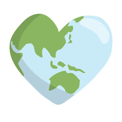 Heart shaped earth. Environment care. Save and love the planet.