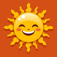 Laughing sun. Sun character. Sun in cartoon style. Vector clipart isolated on red background.