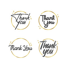 Thank you message. Beautiful greeting calligraphy text. Handwritten modern lettering with golden circle frame.
