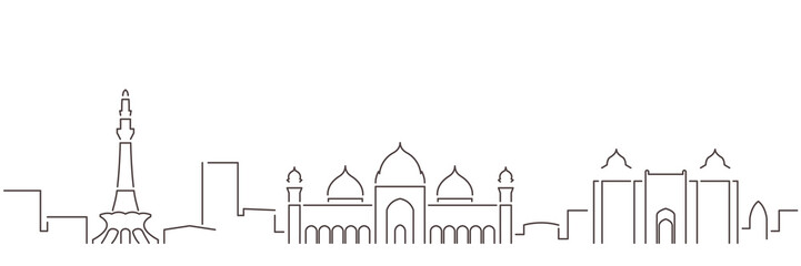 Lahore Dark Line Simple Minimalist Skyline With White Background