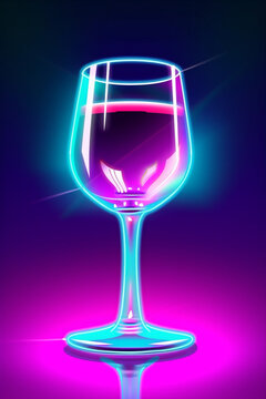 Drink im Weinglas in Neonfarben und Neonlicht. Hochkant. Hochformat. Generative Ai.