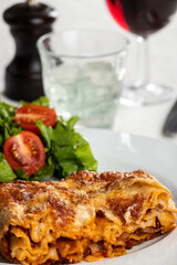 lasagna with salad