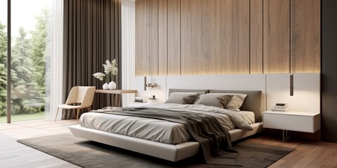 Cozy Modern Bedroom Interior Design AI Generated Generative AI